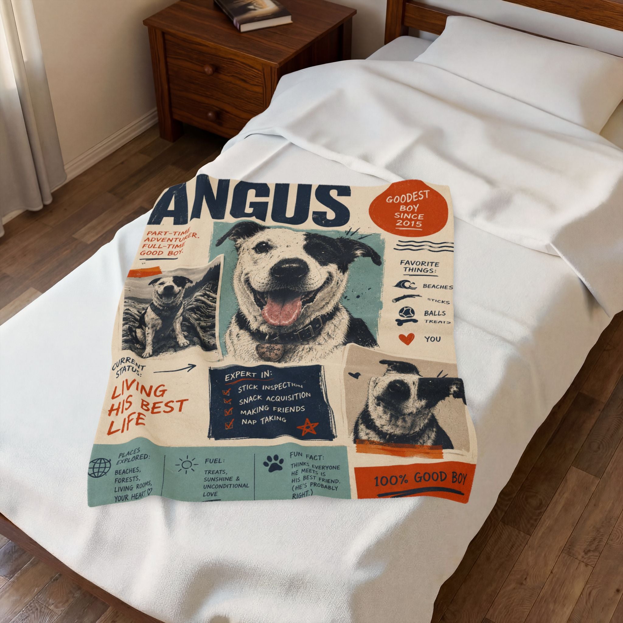 Velveteen Plush Blanket — Personalized Dog Poster Design (Angus "Goodest Boy" Pet Photo Blanket)