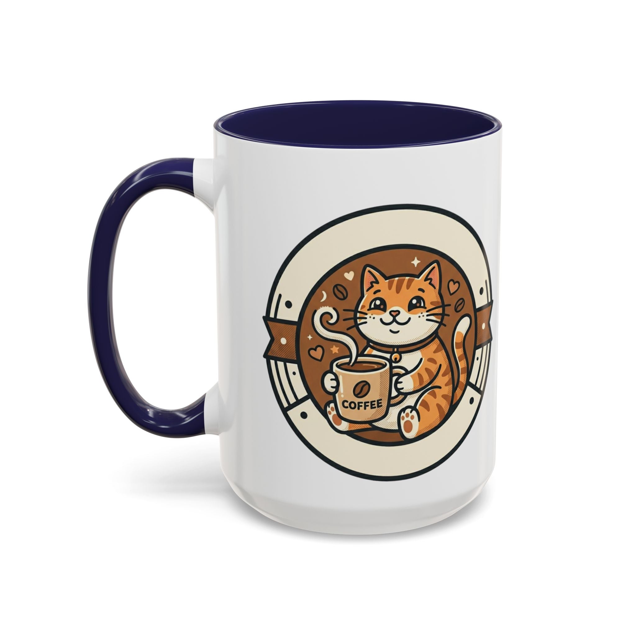 Cat Coffee Mug — Cute Orange Kitty Holding ‘Coffee’ Accent Ceramic Mug (11/15 oz)