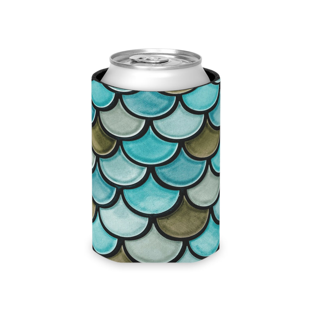 Mermaid Scale Can Cooler – Blue Teal Fish Scale Beverage Koozie