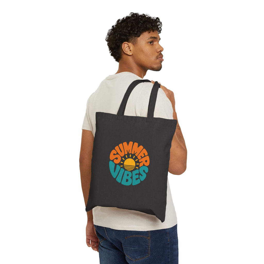 Summer Vibes Tote Bag – Retro Sun Graphic Cotton Canvas Tote