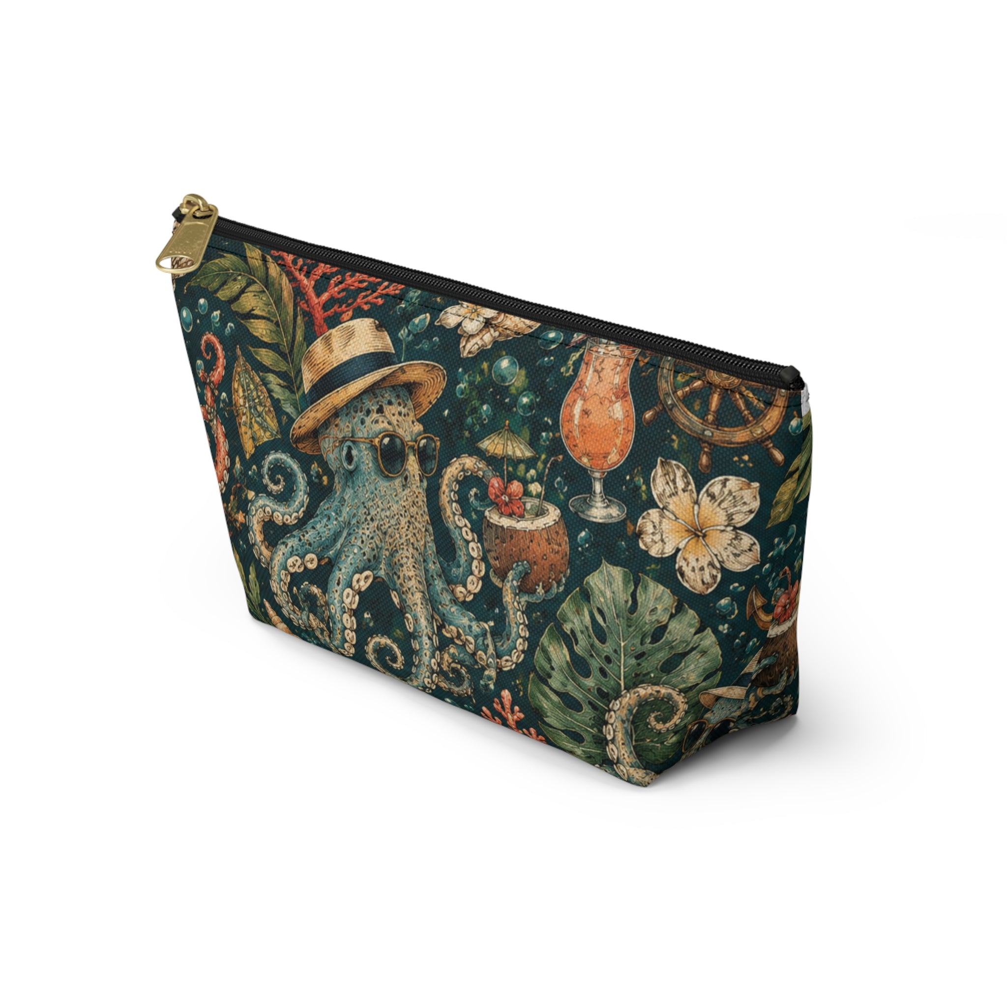 Nautical Octopus Accessory Pouch — Tropical Beach Cosmetic Bag