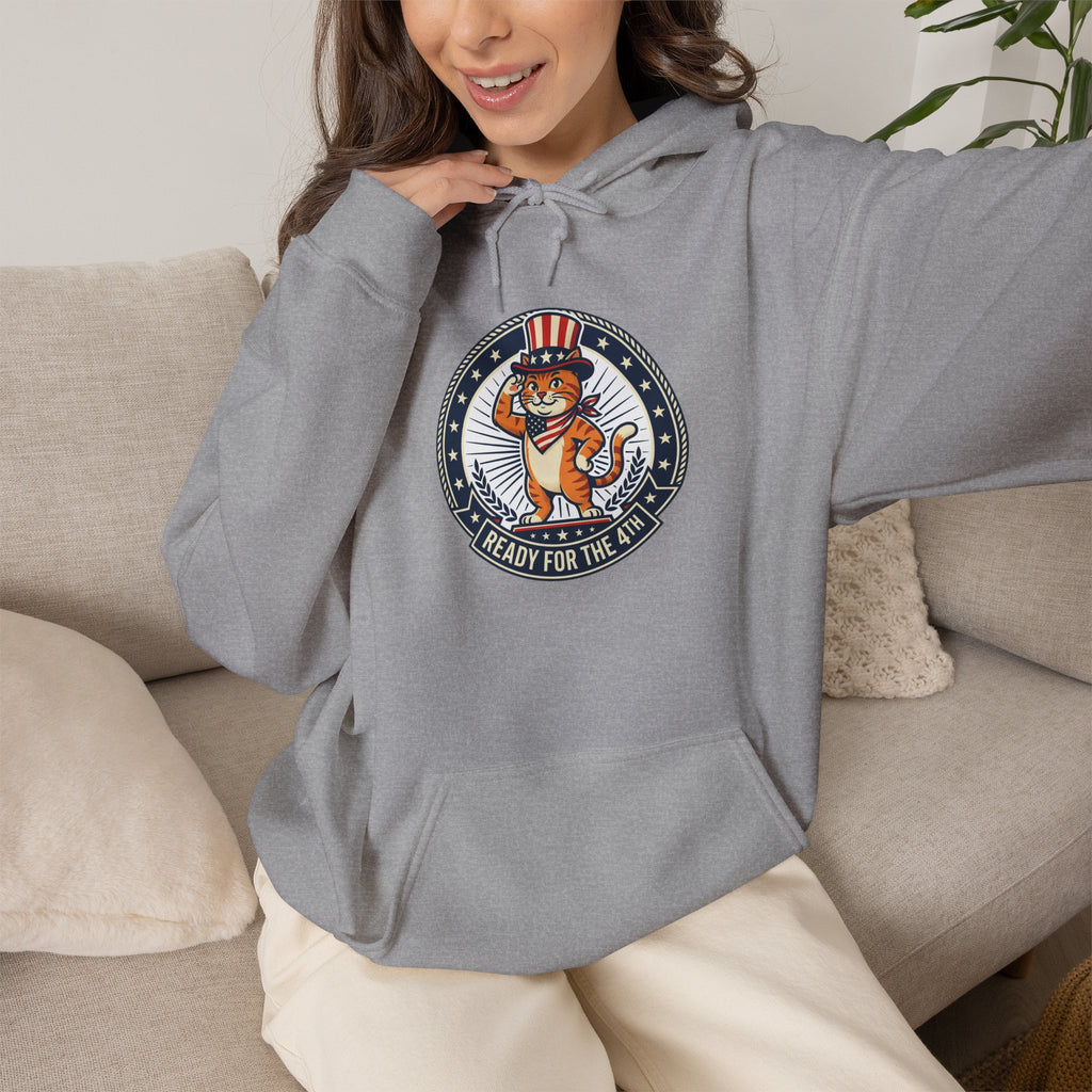 Patriotic Cat Hoodie — "Ready for the Stars" Graphic Pullover