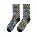 Floral Bird Crew Socks — Vintage Botanical Pattern