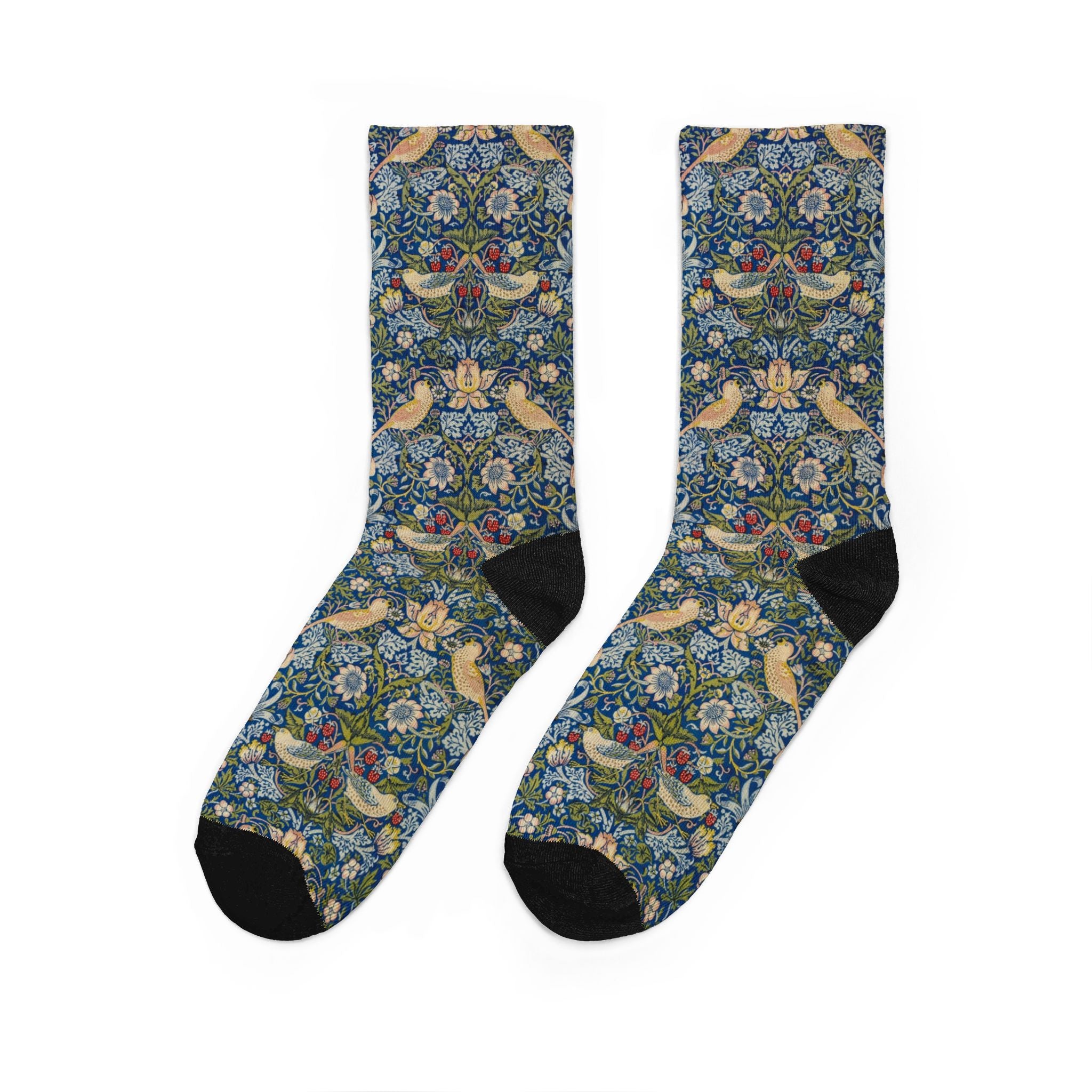 Floral Bird Crew Socks — Vintage Botanical Pattern