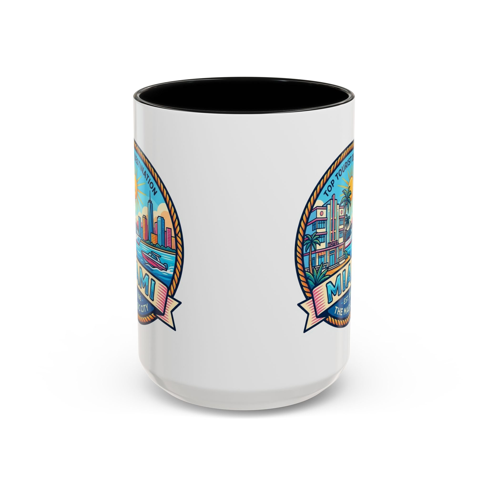 Miami Vintage Travel Accent Coffee Mug – 'Miami' Scenic Beach & Skyline Design (11/15oz)