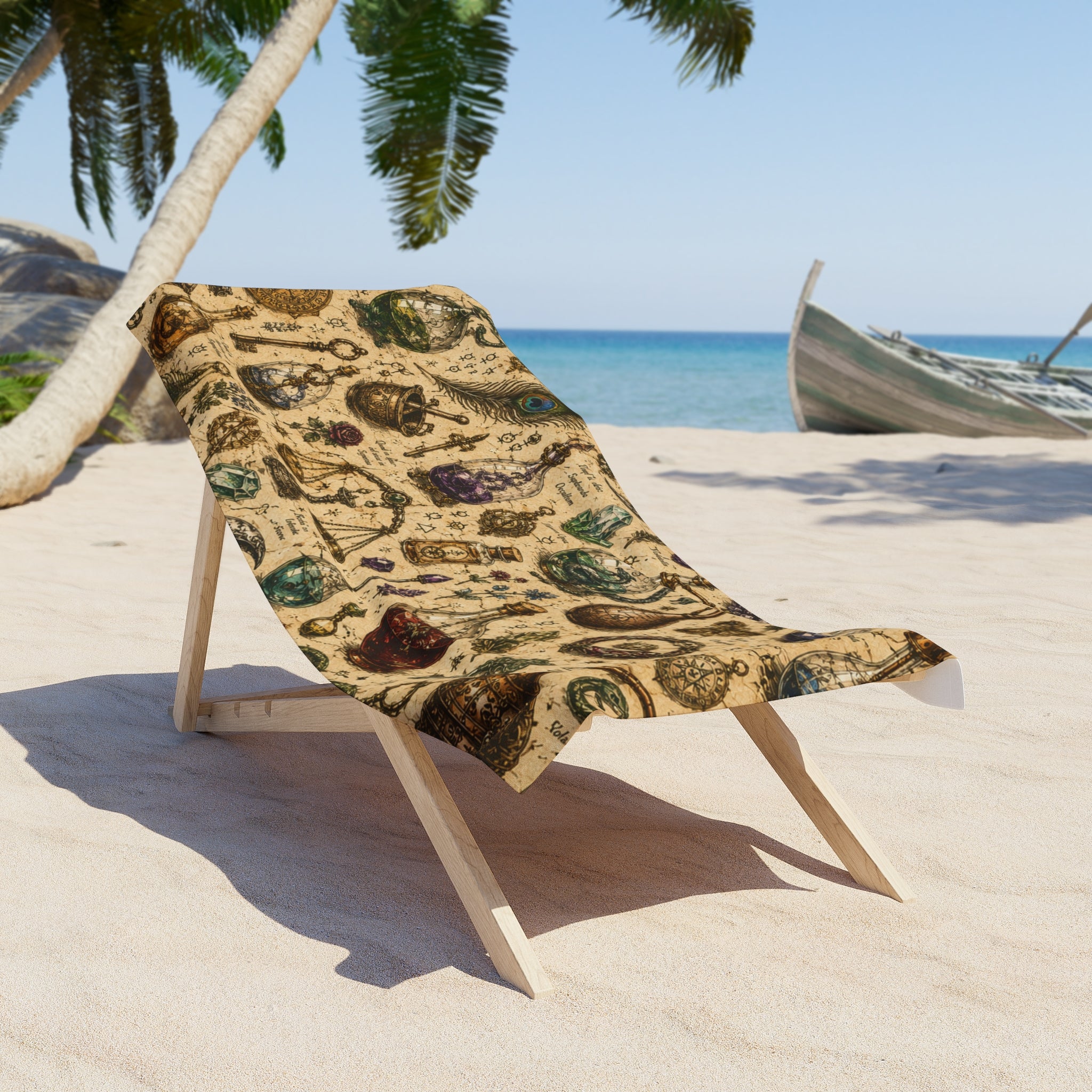 The Alchemist's Cabinet Beach Towel — Potion Bottles & Herb Illustration