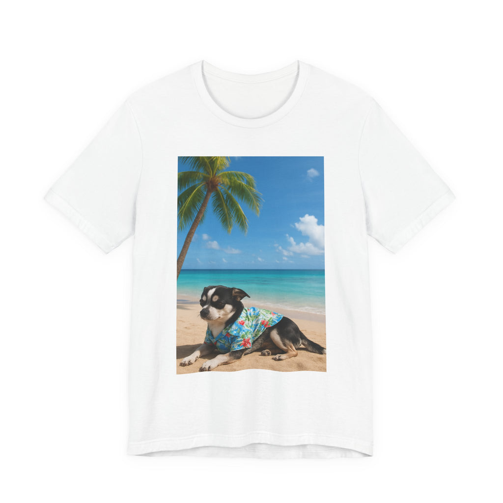 Beach Chihuahua Dog T-Shirt — Hawaiian Shirt Puppy on Tropical Shore