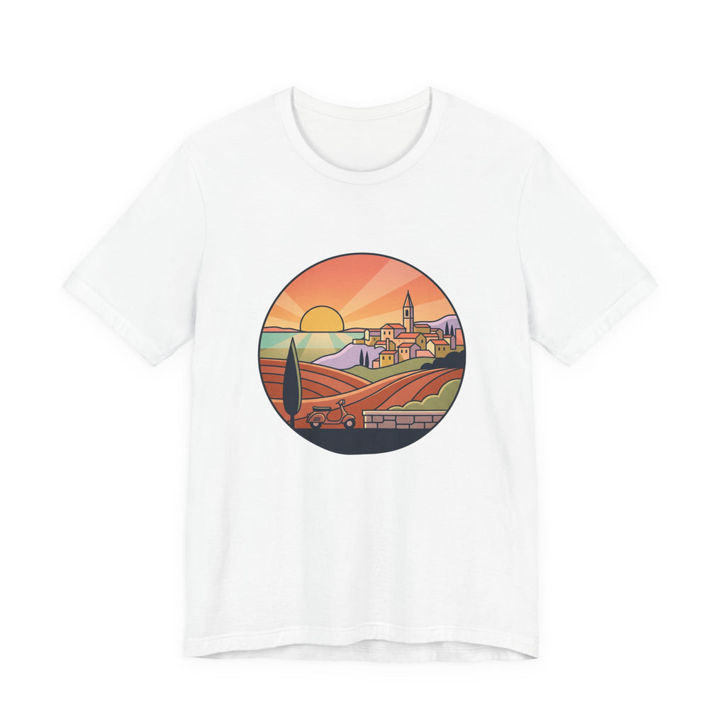 Sunset Tuscan Landscape T-Shirt — Vintage Italian Countryside Graphic Tee