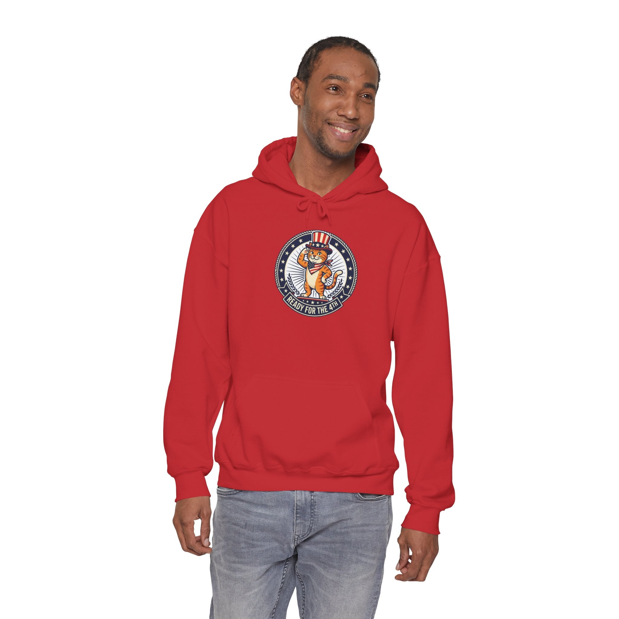 Patriotic Cat Hoodie — "Ready for the Stars" Graphic Pullover