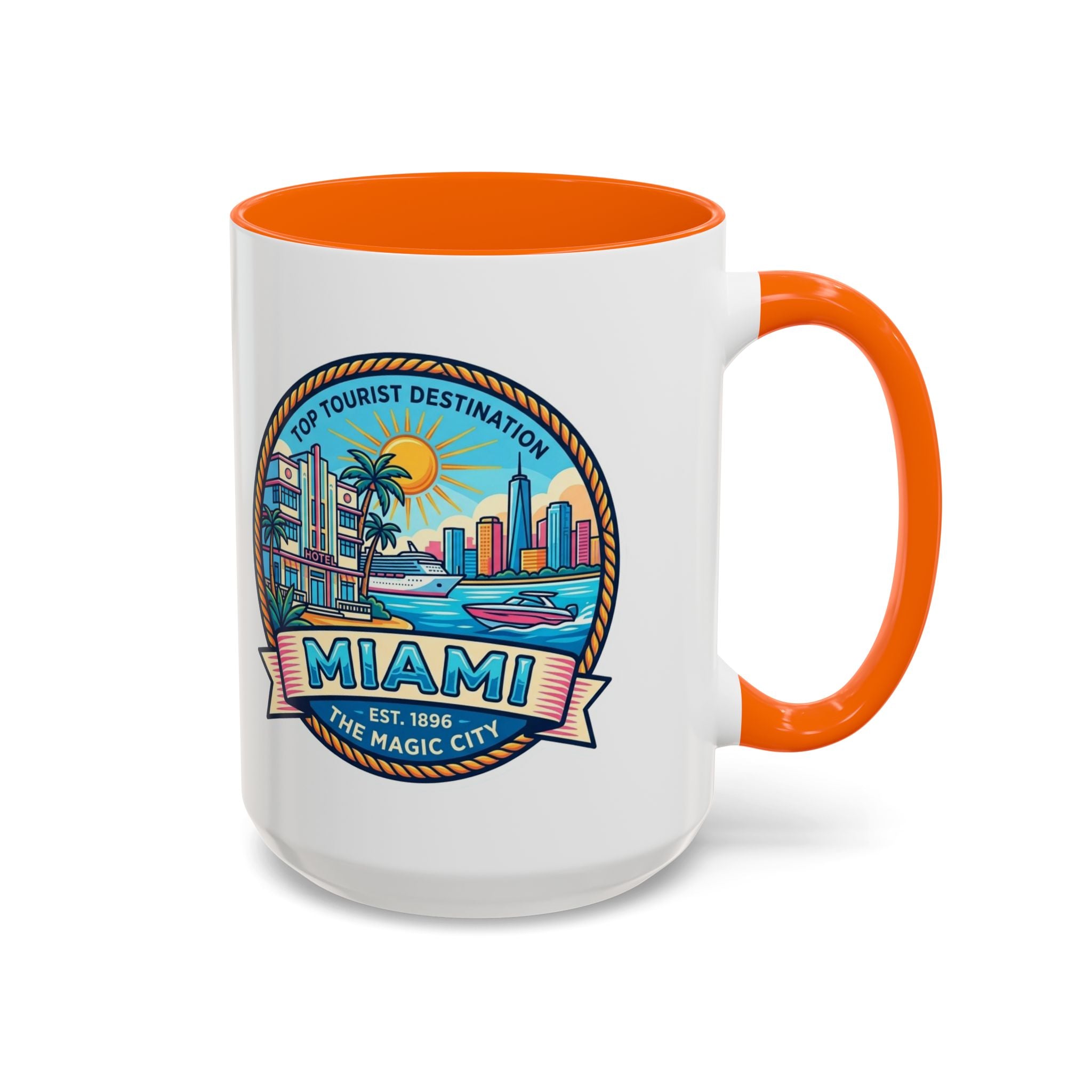 Miami Vintage Travel Accent Coffee Mug – 'Miami' Scenic Beach & Skyline Design (11/15oz)