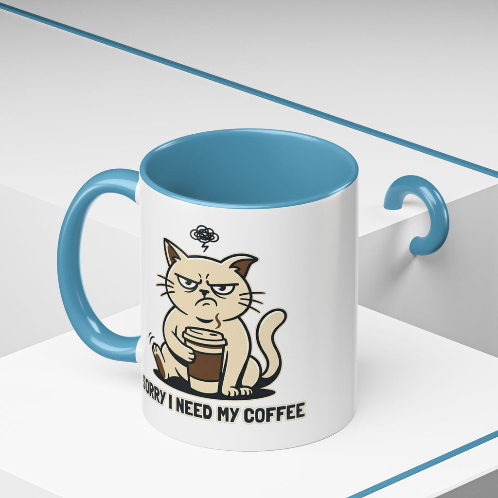 Cat Lover Coffee Mug – Cute Cat Illustration ‘Coffee’ Accent Ceramic Mug (11/15oz)