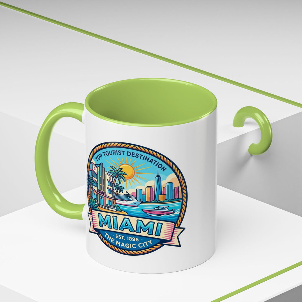 Miami Vintage Travel Accent Coffee Mug – 'Miami' Scenic Beach & Skyline Design (11/15oz)