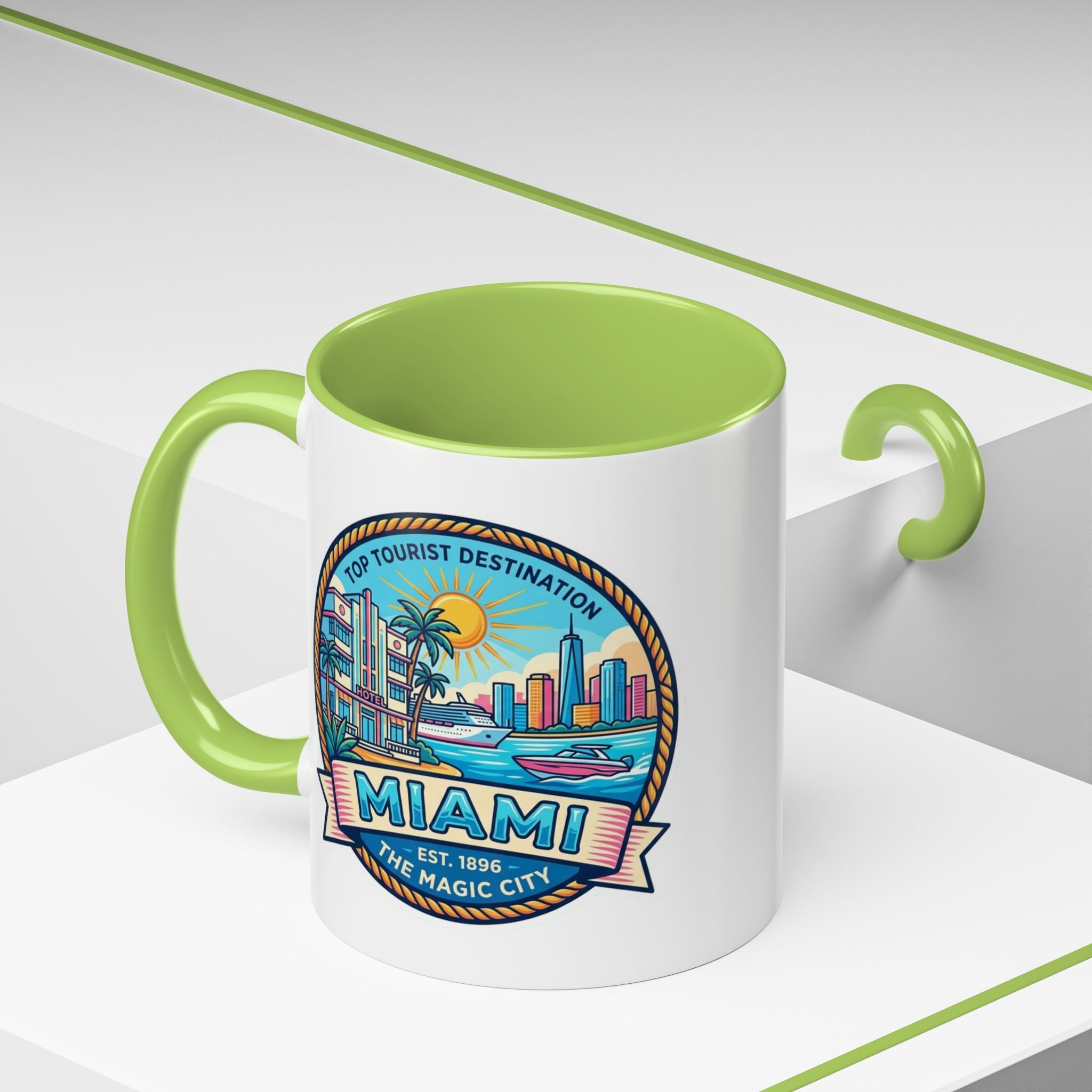 Miami Vintage Travel Accent Coffee Mug – 'Miami' Scenic Beach & Skyline Design (11/15oz)