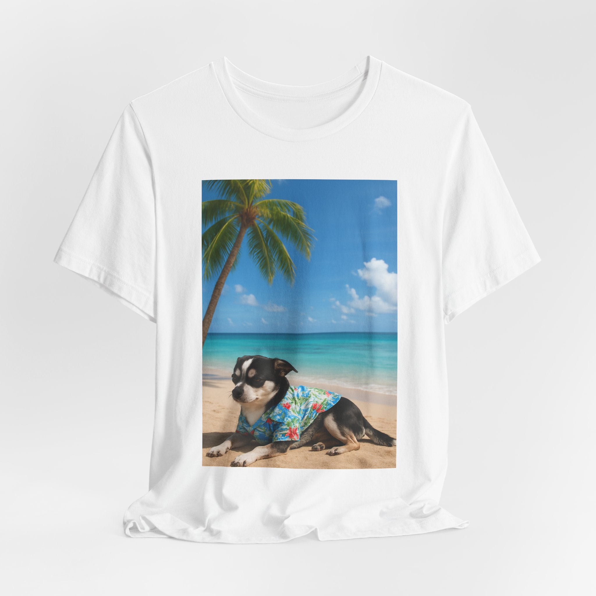 Beach Chihuahua Dog T-Shirt — Hawaiian Shirt Puppy on Tropical Shore