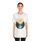 Sunset Mountain Landscape T-Shirt — Scenic Forest River Graphic Tee