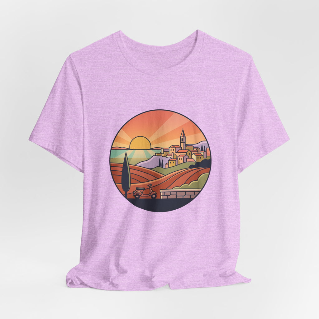 Sunset Tuscan Landscape T-Shirt — Vintage Italian Countryside Graphic Tee