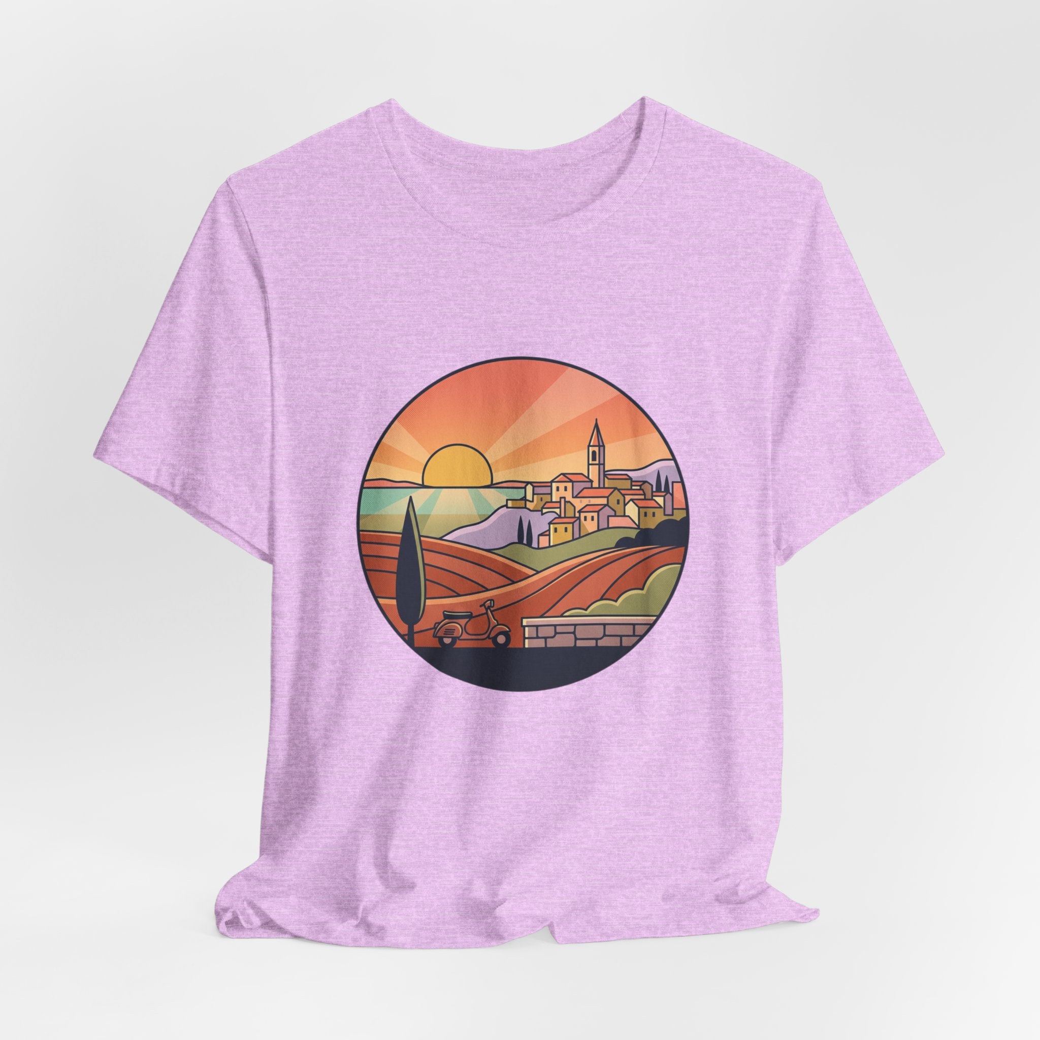 Sunset Tuscan Landscape T-Shirt — Vintage Italian Countryside Graphic Tee