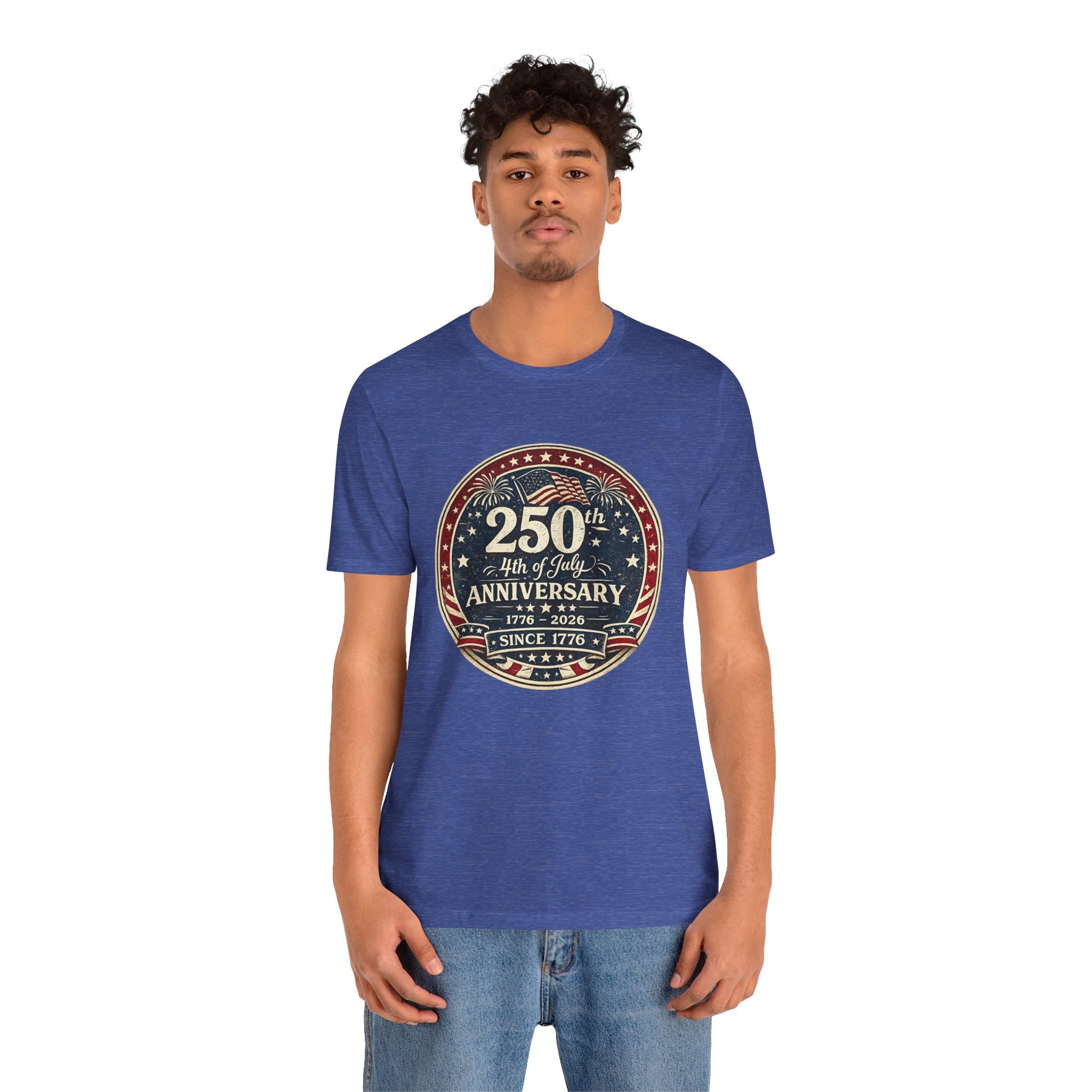 4th of July 250th Anniversary T-Shirt – Vintage American Flag Emblem (1776–2026)