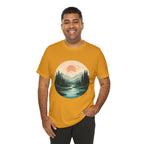 Sunset Mountain Landscape T-Shirt — Scenic Forest River Graphic Tee