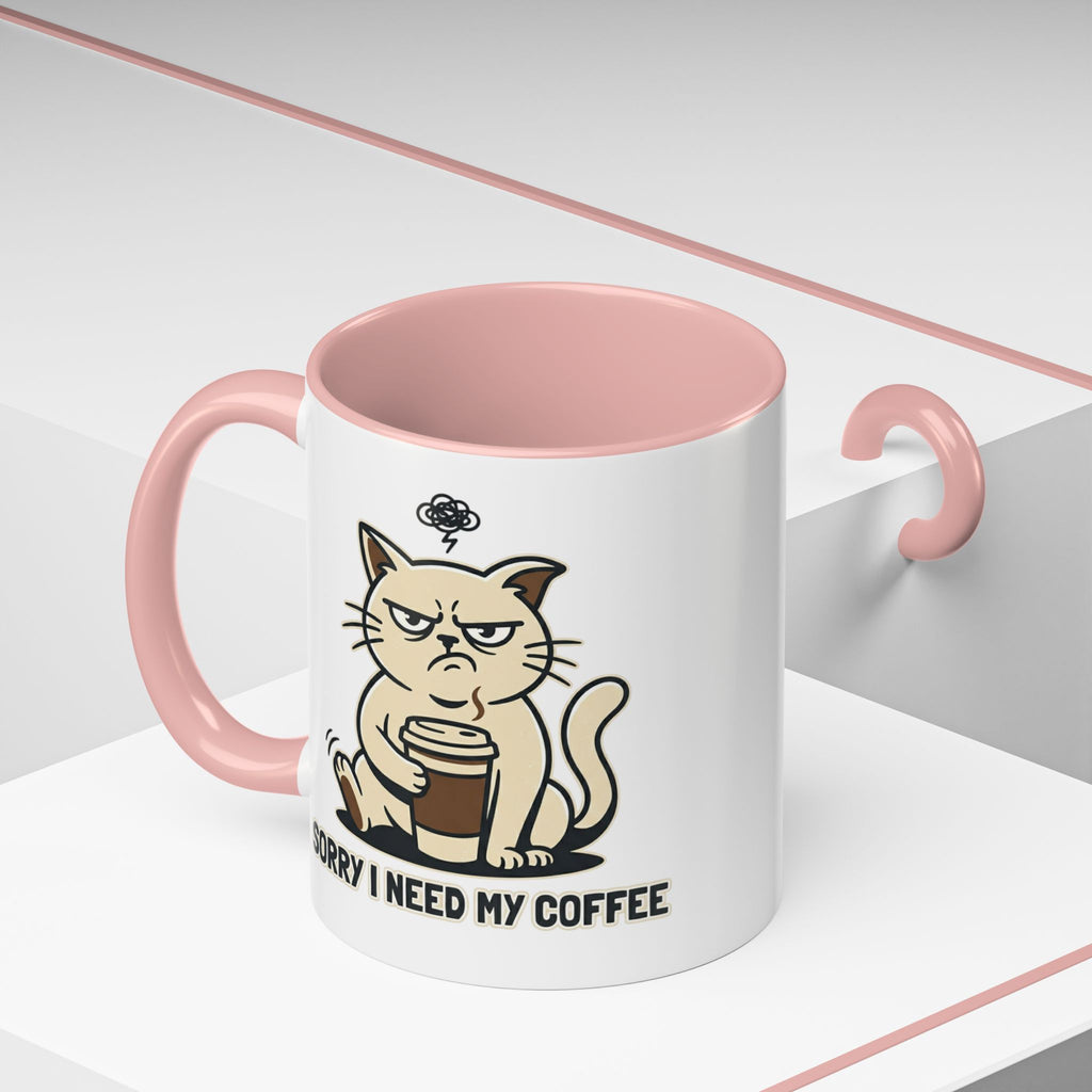 Cat Lover Coffee Mug – Cute Cat Illustration ‘Coffee’ Accent Ceramic Mug (11/15oz)