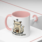 Cat Lover Coffee Mug – Cute Cat Illustration ‘Coffee’ Accent Ceramic Mug (11/15oz)