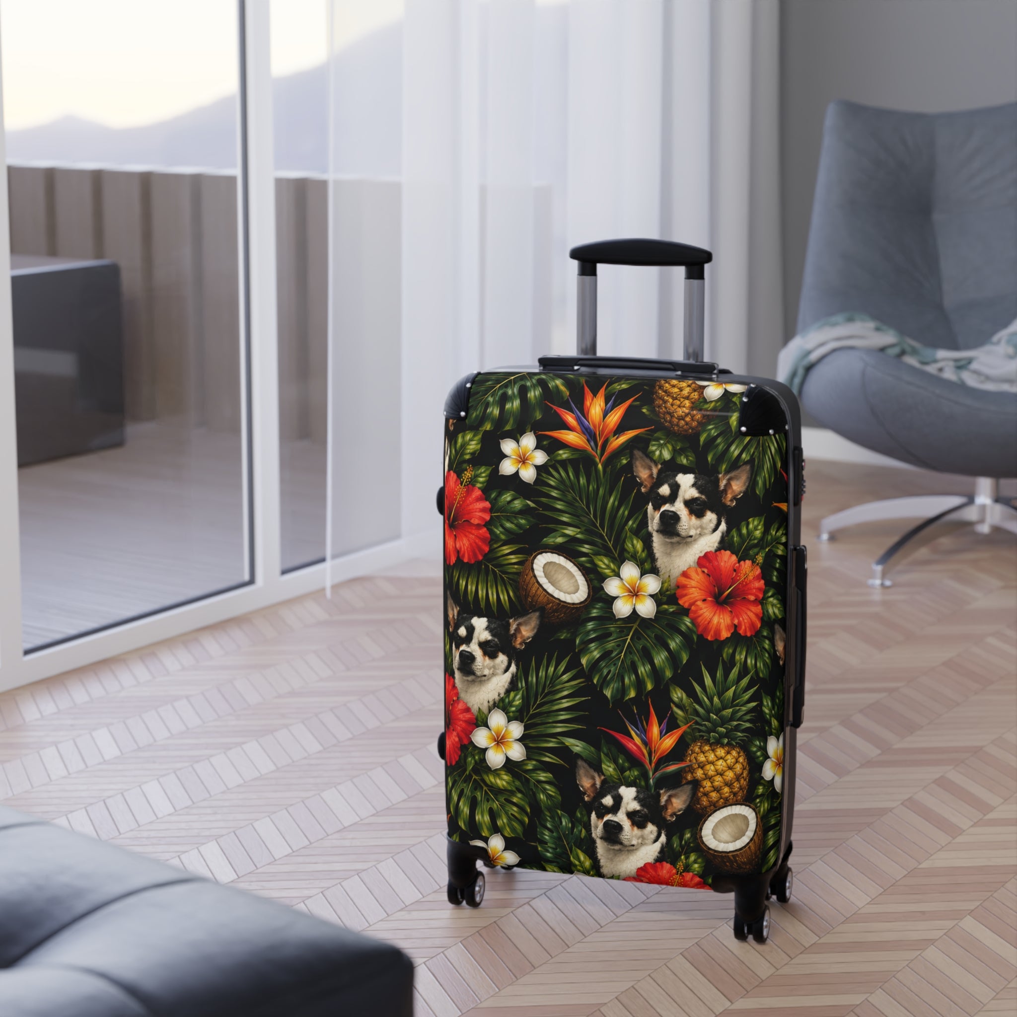 Tropical chihuahua Suitcase — Floral Pineapple Coconut Carry-On Luggage