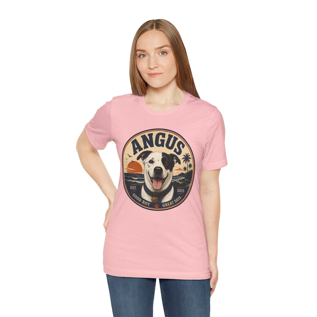Angus Dog Tee — Retro Beach Portrait T-Shirt