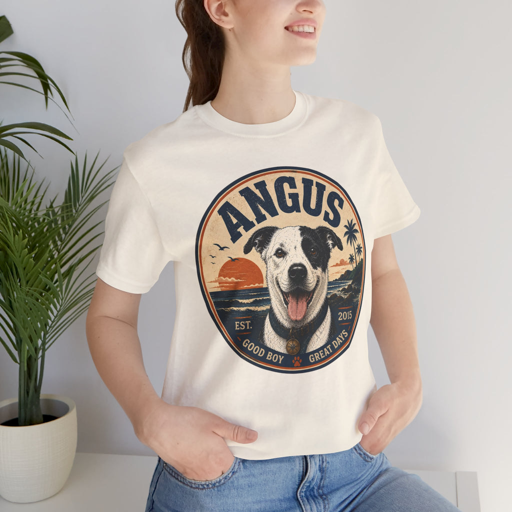 Angus Dog Tee — Retro Beach Portrait T-Shirt