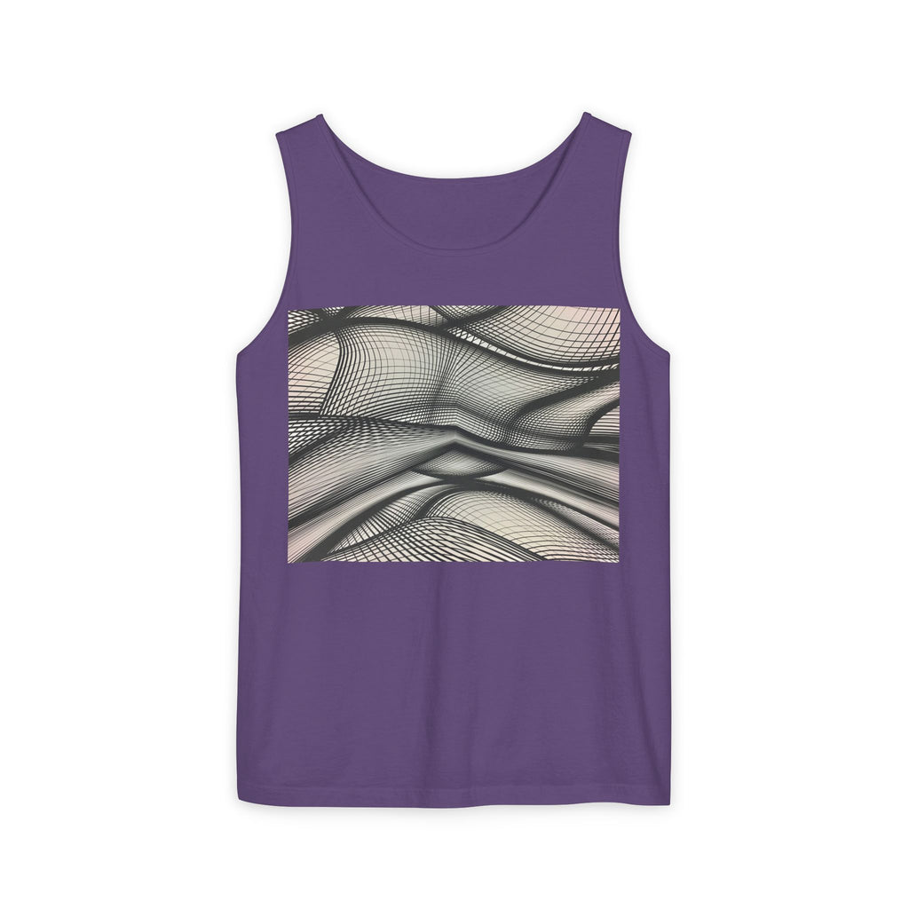 Abstract Wave Mesh Tank Top — Geometric Optical Illusion Graphic Tank