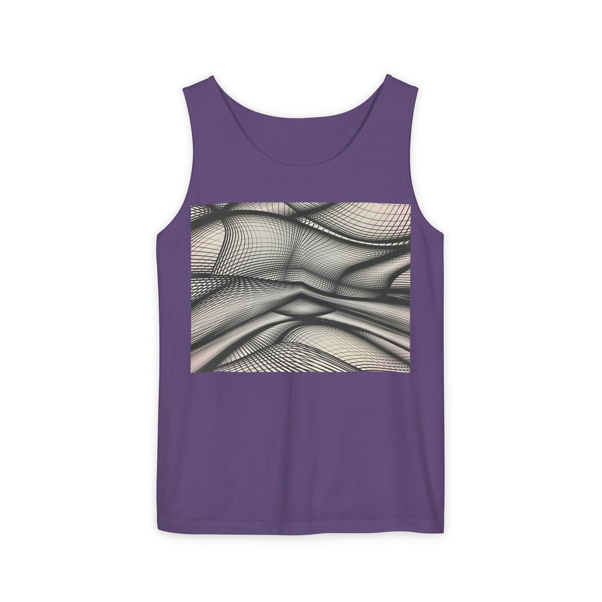 Abstract Wave Mesh Tank Top — Geometric Optical Illusion Graphic Tank
