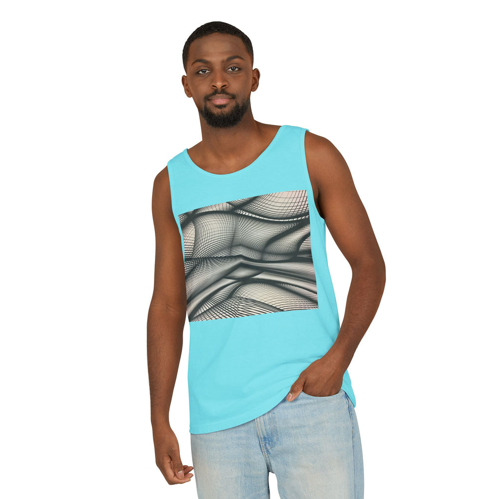 Abstract Wave Mesh Tank Top — Geometric Optical Illusion Graphic Tank