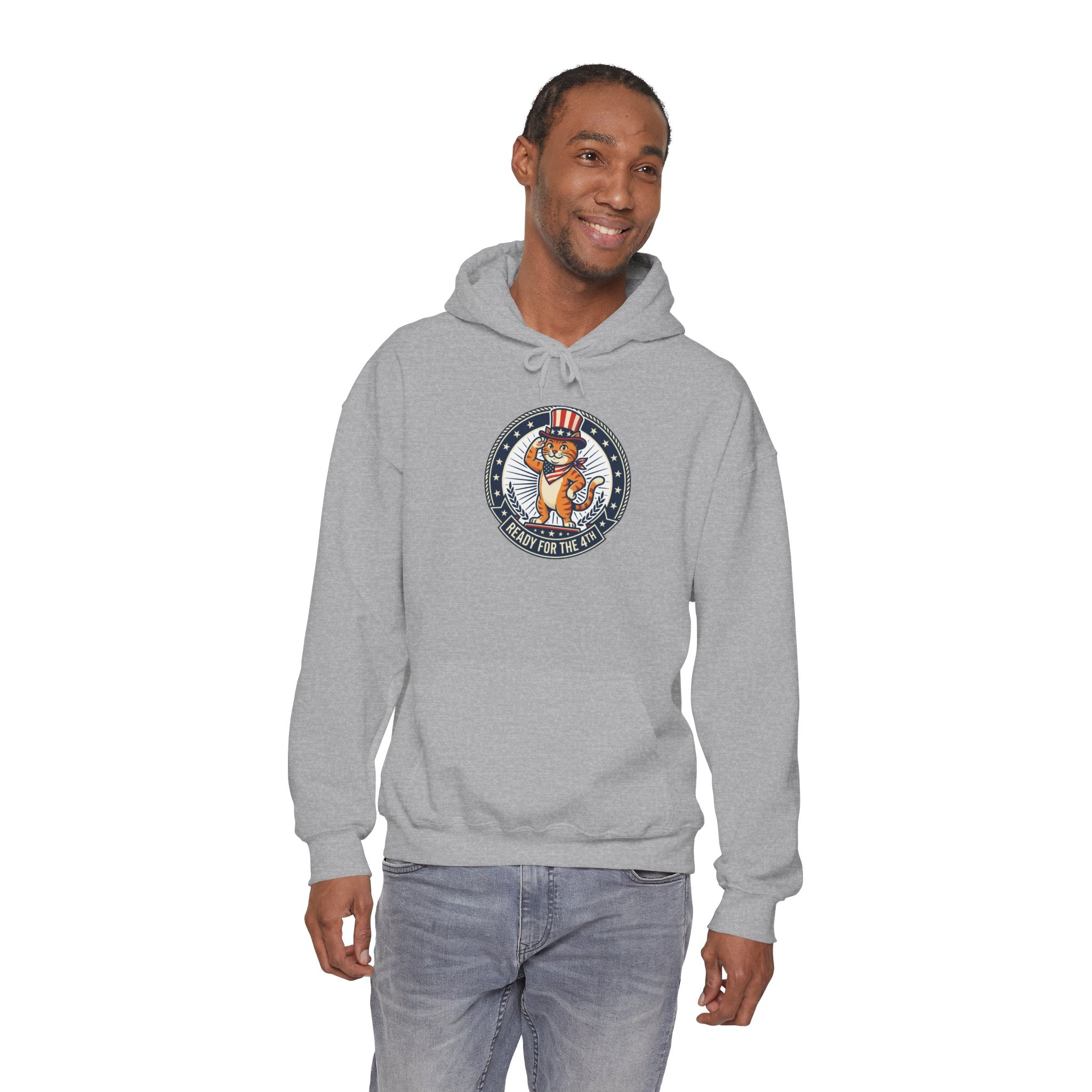 Patriotic Cat Hoodie — "Ready for the Stars" Graphic Pullover