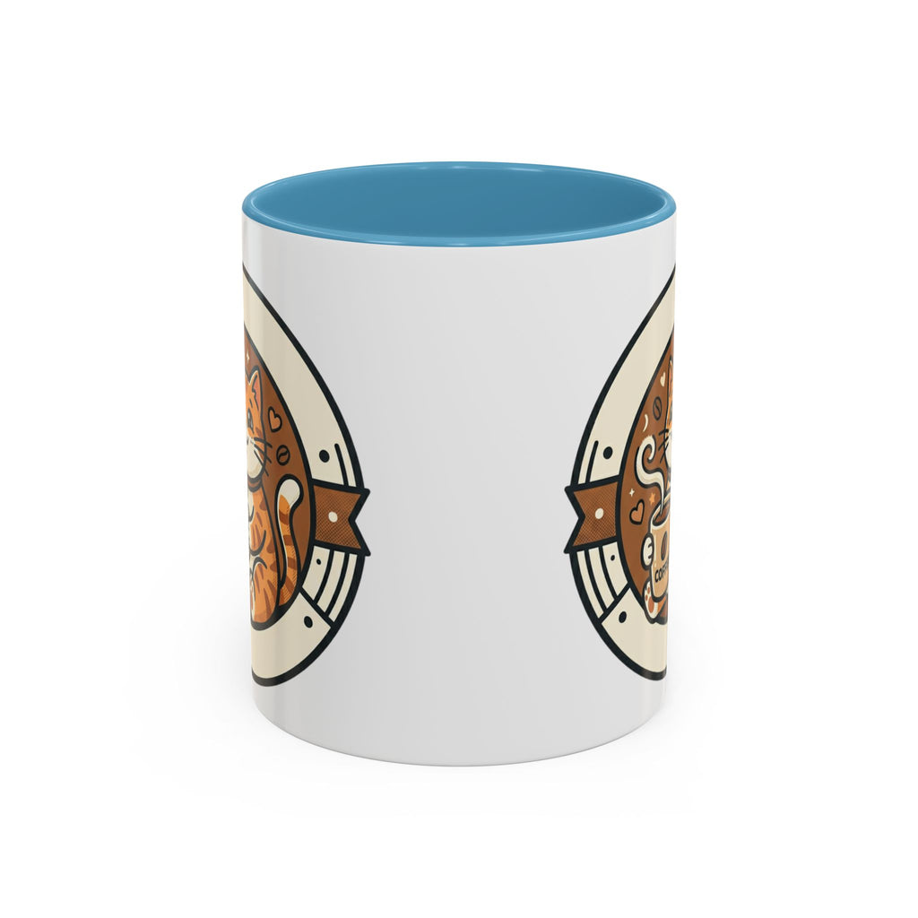 Cat Coffee Mug — Cute Orange Kitty Holding ‘Coffee’ Accent Ceramic Mug (11/15 oz)