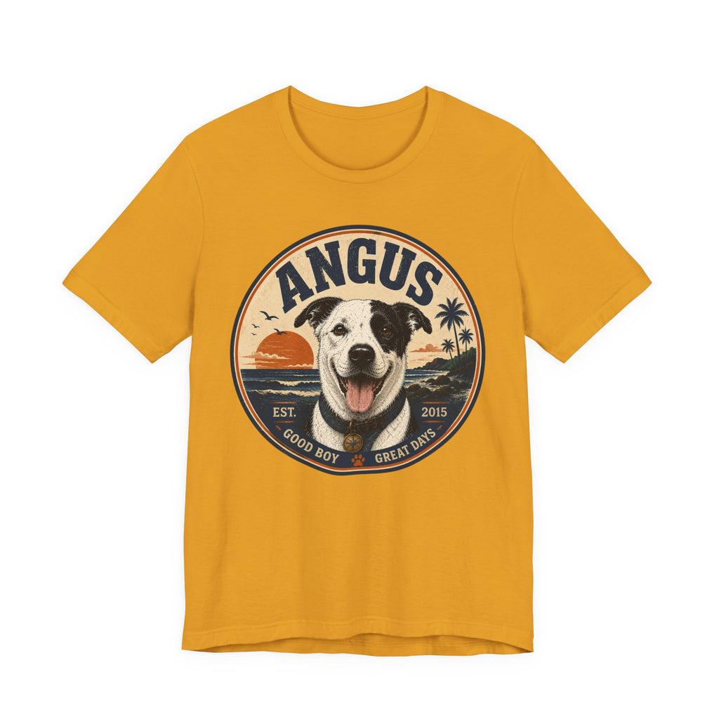 Angus Dog Tee — Retro Beach Portrait T-Shirt
