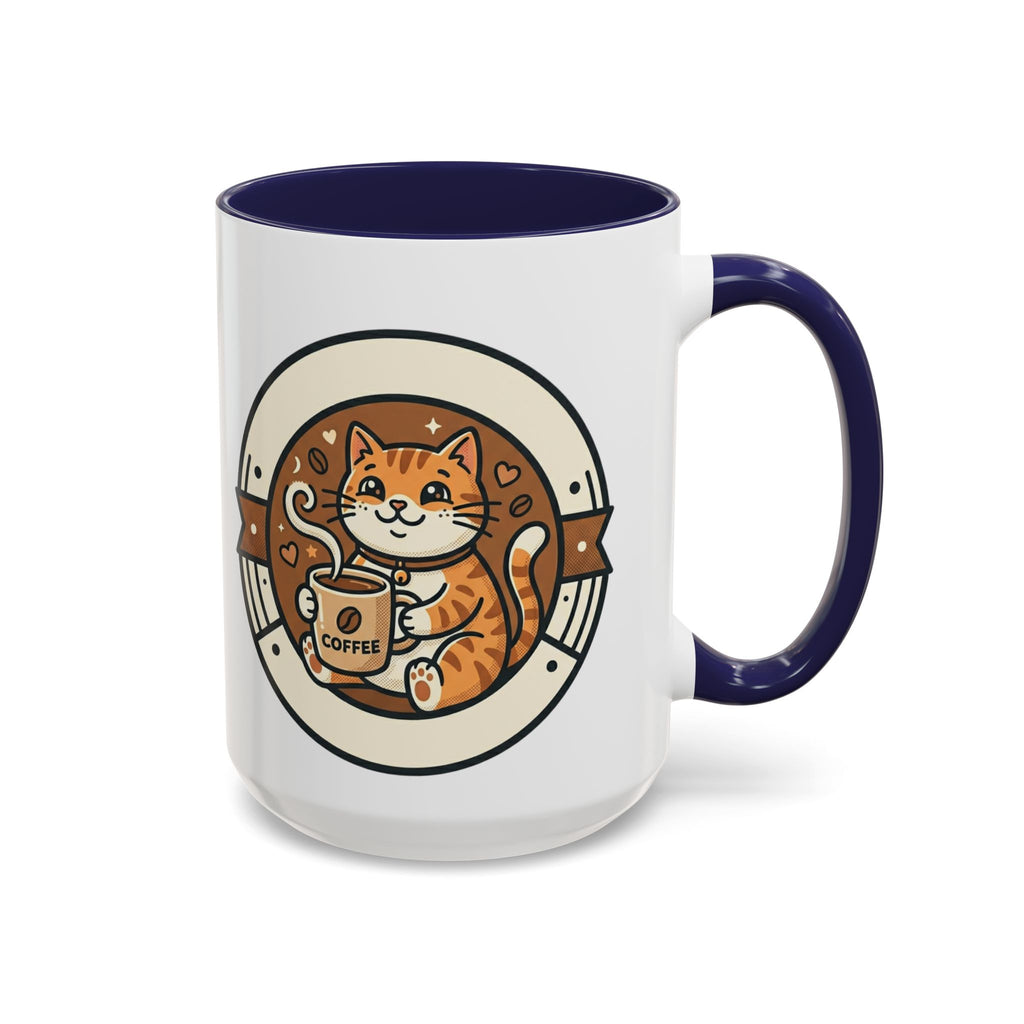 Cat Coffee Mug — Cute Orange Kitty Holding ‘Coffee’ Accent Ceramic Mug (11/15 oz)