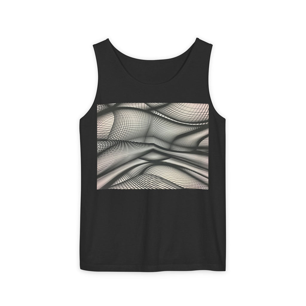 Abstract Wave Mesh Tank Top — Geometric Optical Illusion Graphic Tank