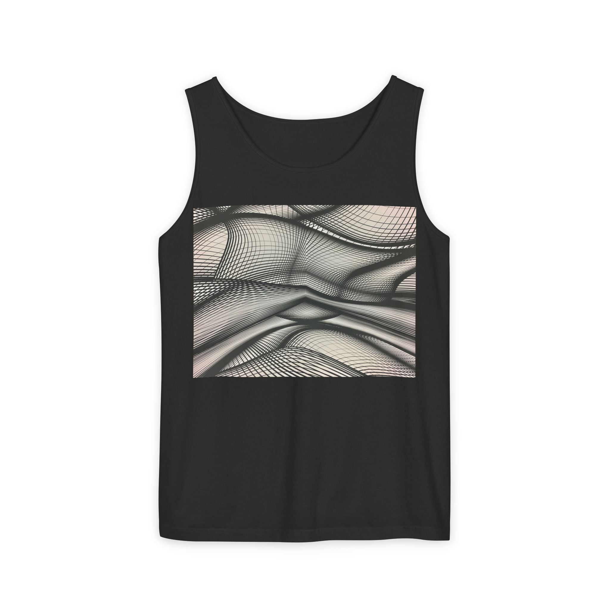 Abstract Wave Mesh Tank Top — Geometric Optical Illusion Graphic Tank