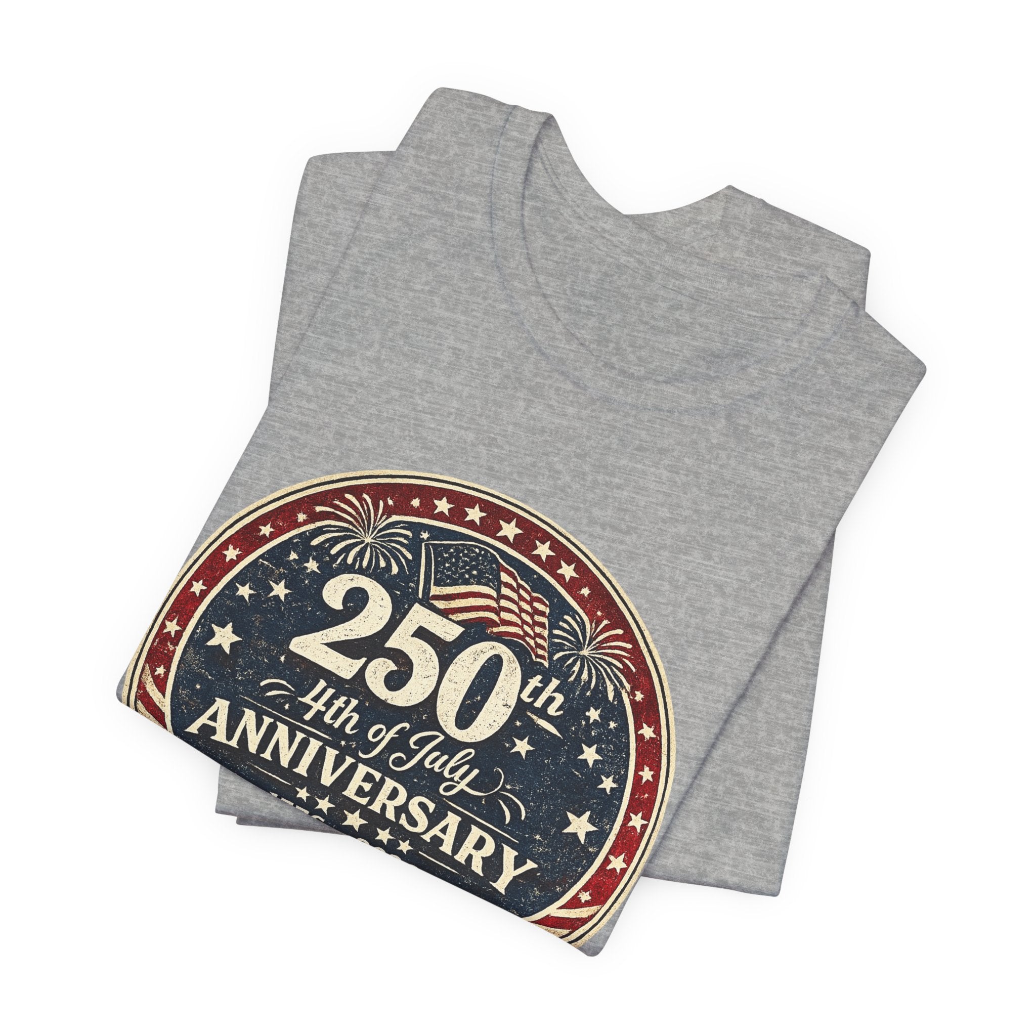 4th of July 250th Anniversary T-Shirt – Vintage American Flag Emblem (1776–2026)