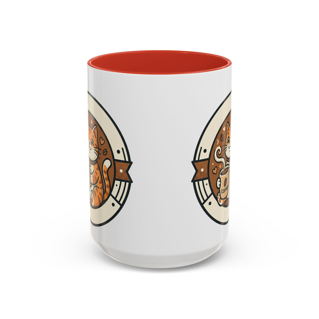 Cat Coffee Mug — Cute Orange Kitty Holding ‘Coffee’ Accent Ceramic Mug (11/15 oz)