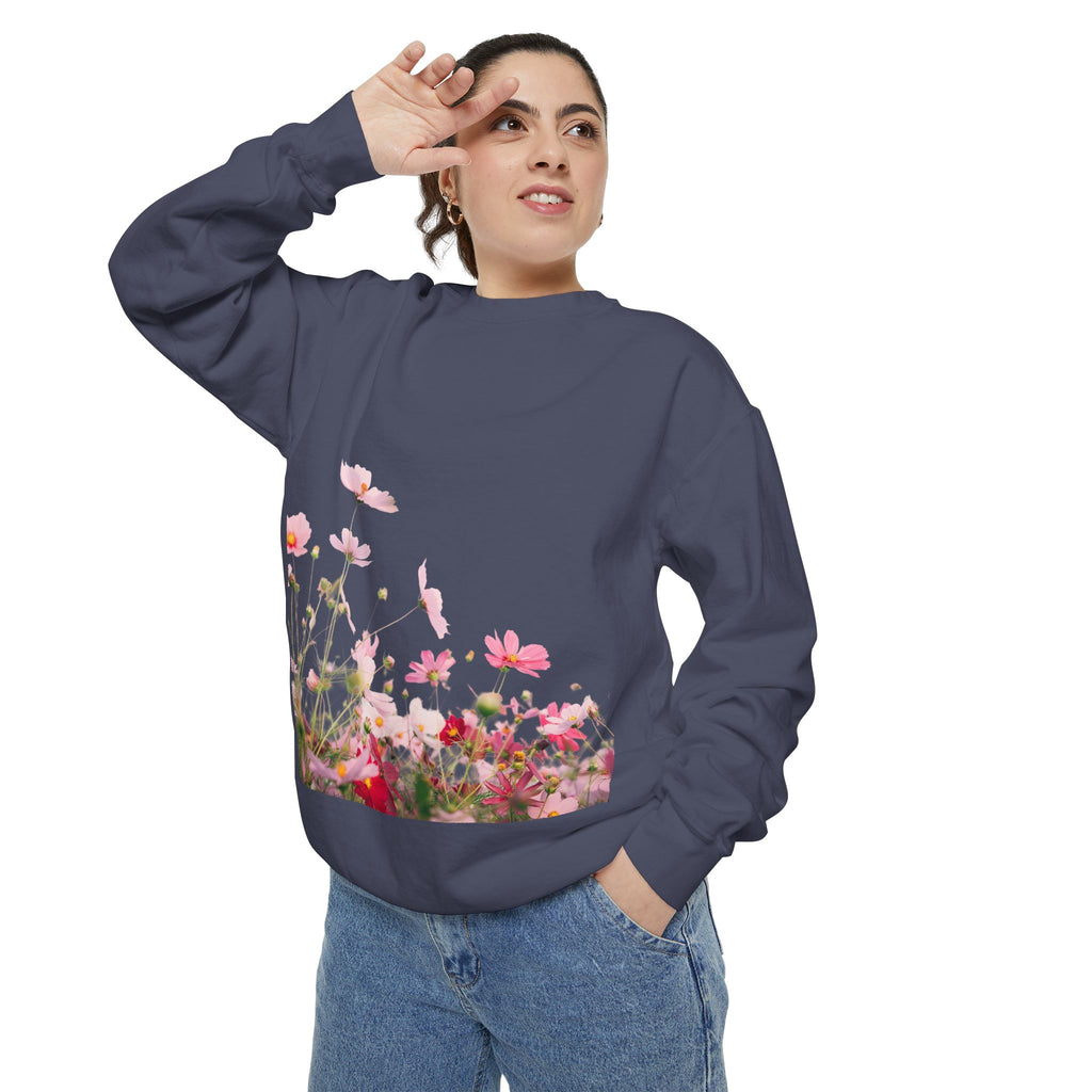 Floral Meadow Sweatshirt — Pink Cosmos Garden Crewneck