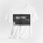 New York City Skyline Tee — Vintage Black & White 'NEW YORK!' Graphic Shirt