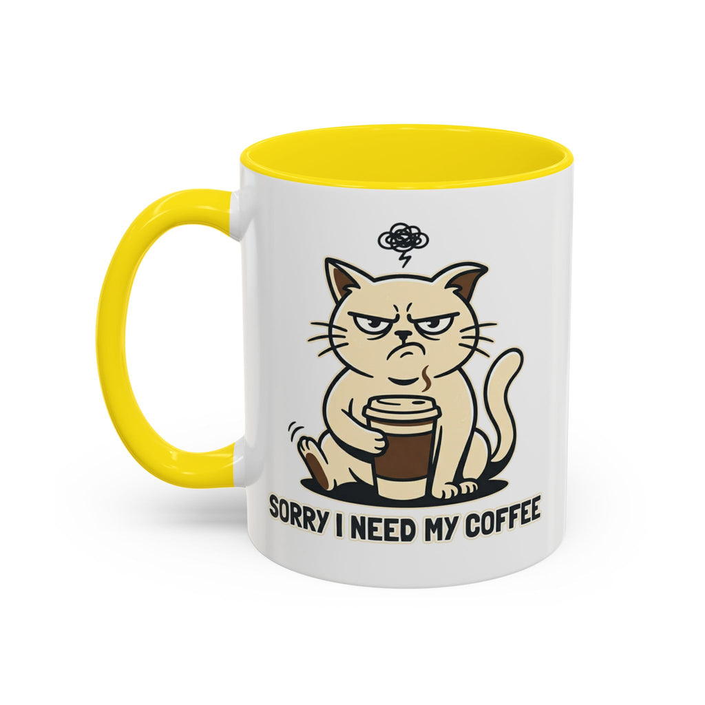 Cat Lover Coffee Mug – Cute Cat Illustration ‘Coffee’ Accent Ceramic Mug (11/15oz)
