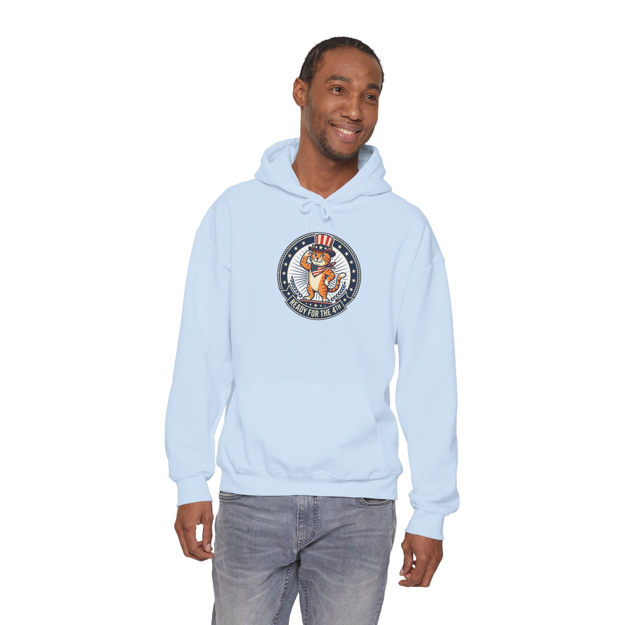 Patriotic Cat Hoodie — "Ready for the Stars" Graphic Pullover