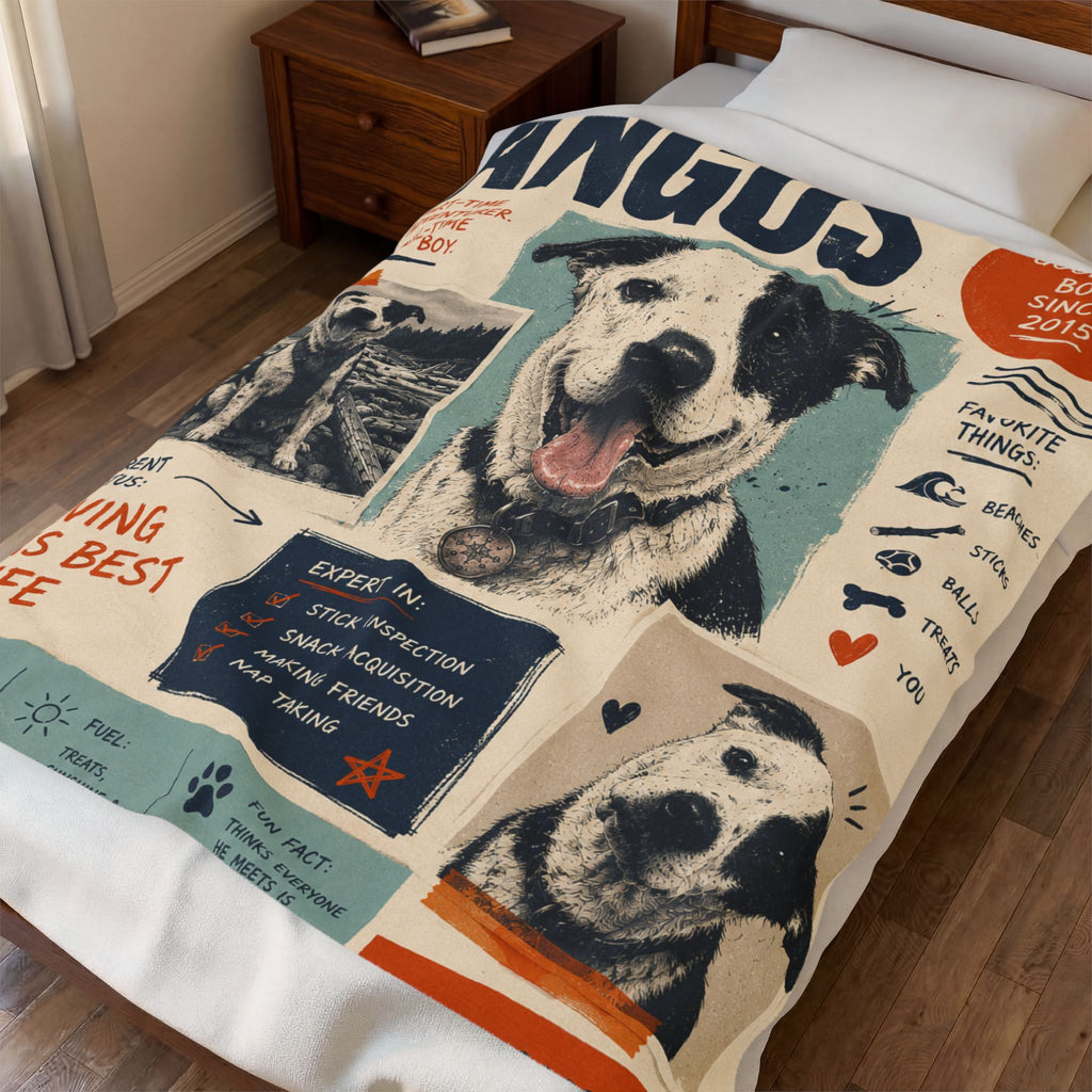 Velveteen Plush Blanket — Personalized Dog Poster Design (Angus "Goodest Boy" Pet Photo Blanket)