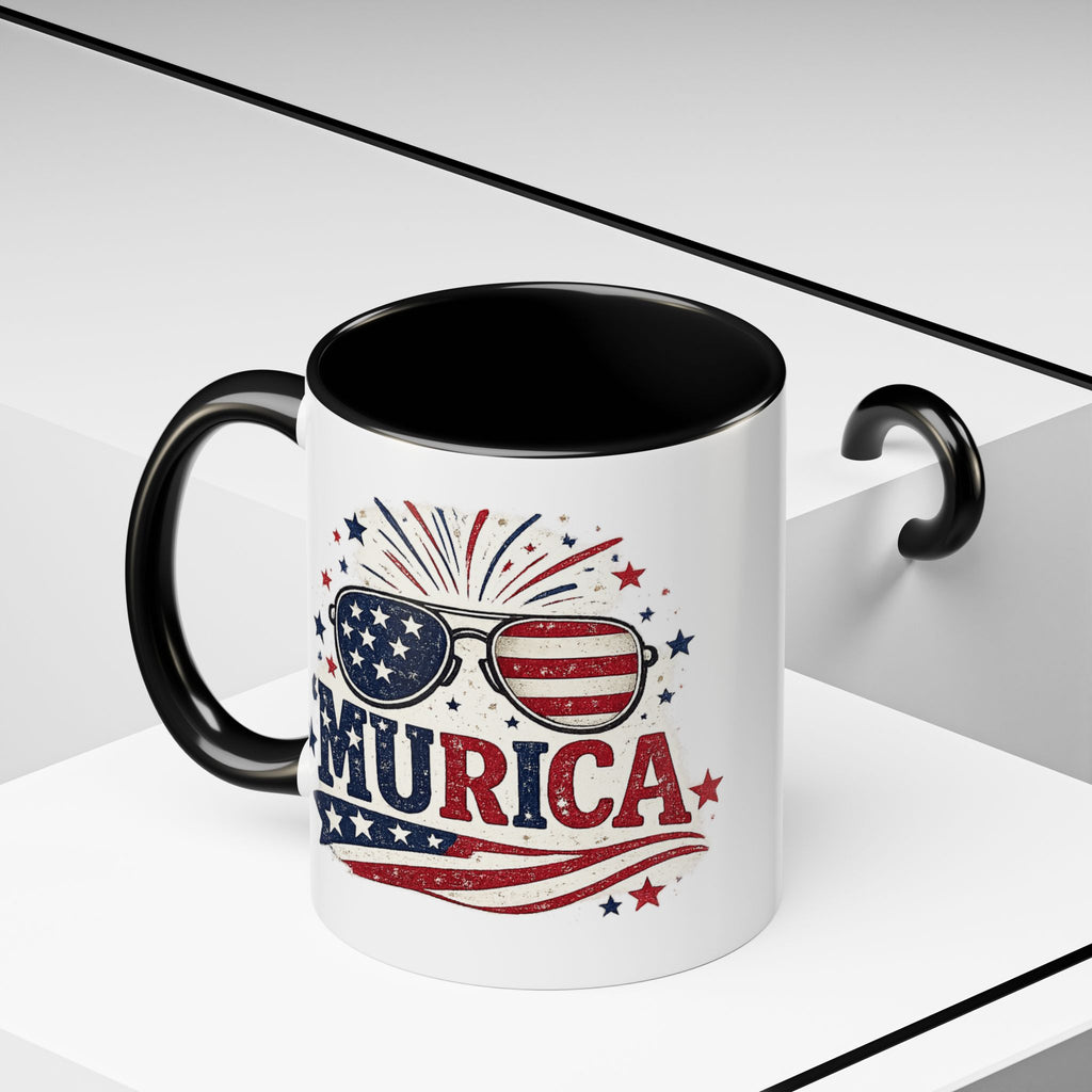 America Flag Accent Coffee Mug - Patriotic 11/15oz Tea Cup
