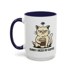 Cat Lover Coffee Mug – Cute Cat Illustration ‘Coffee’ Accent Ceramic Mug (11/15oz)