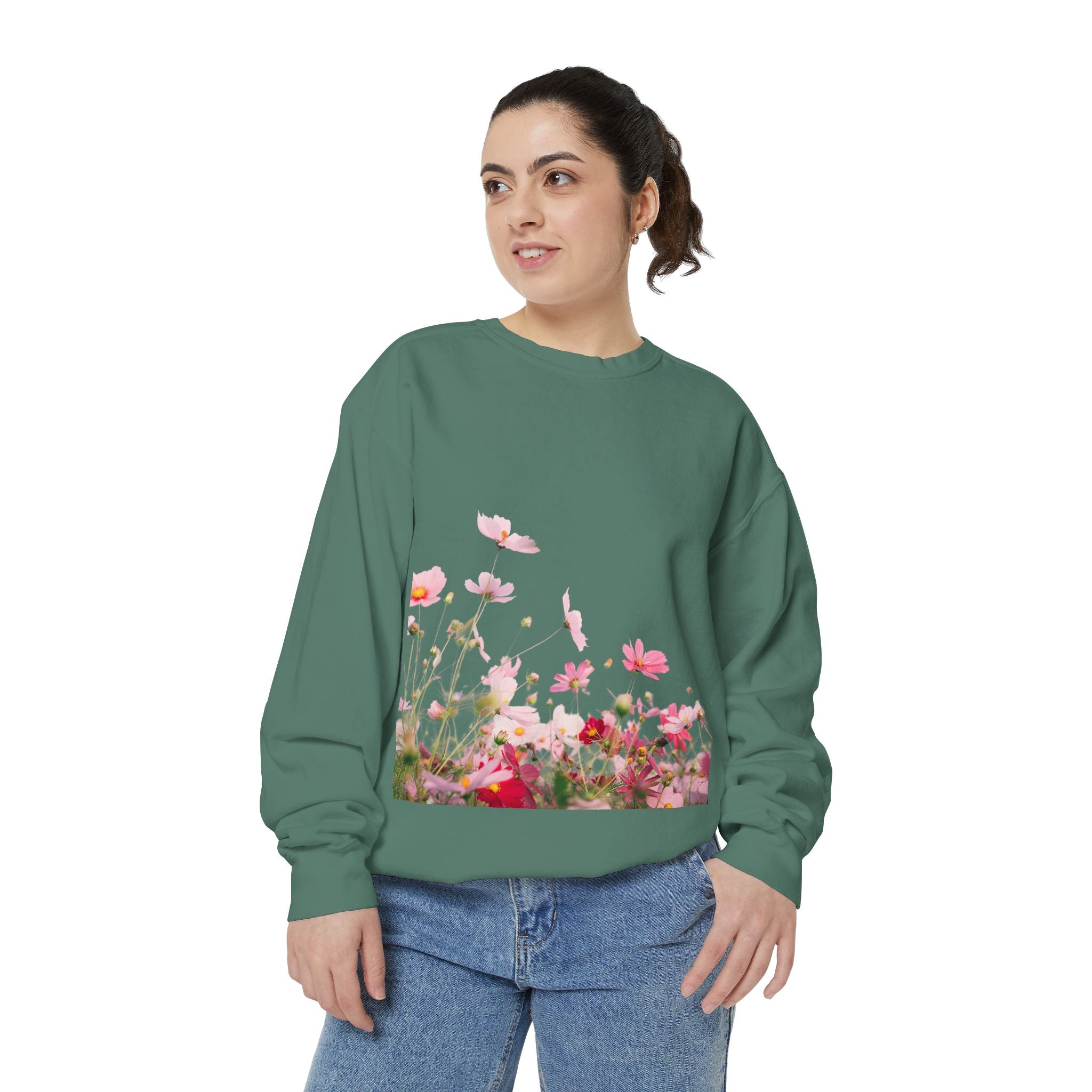 Floral Meadow Sweatshirt — Pink Cosmos Garden Crewneck