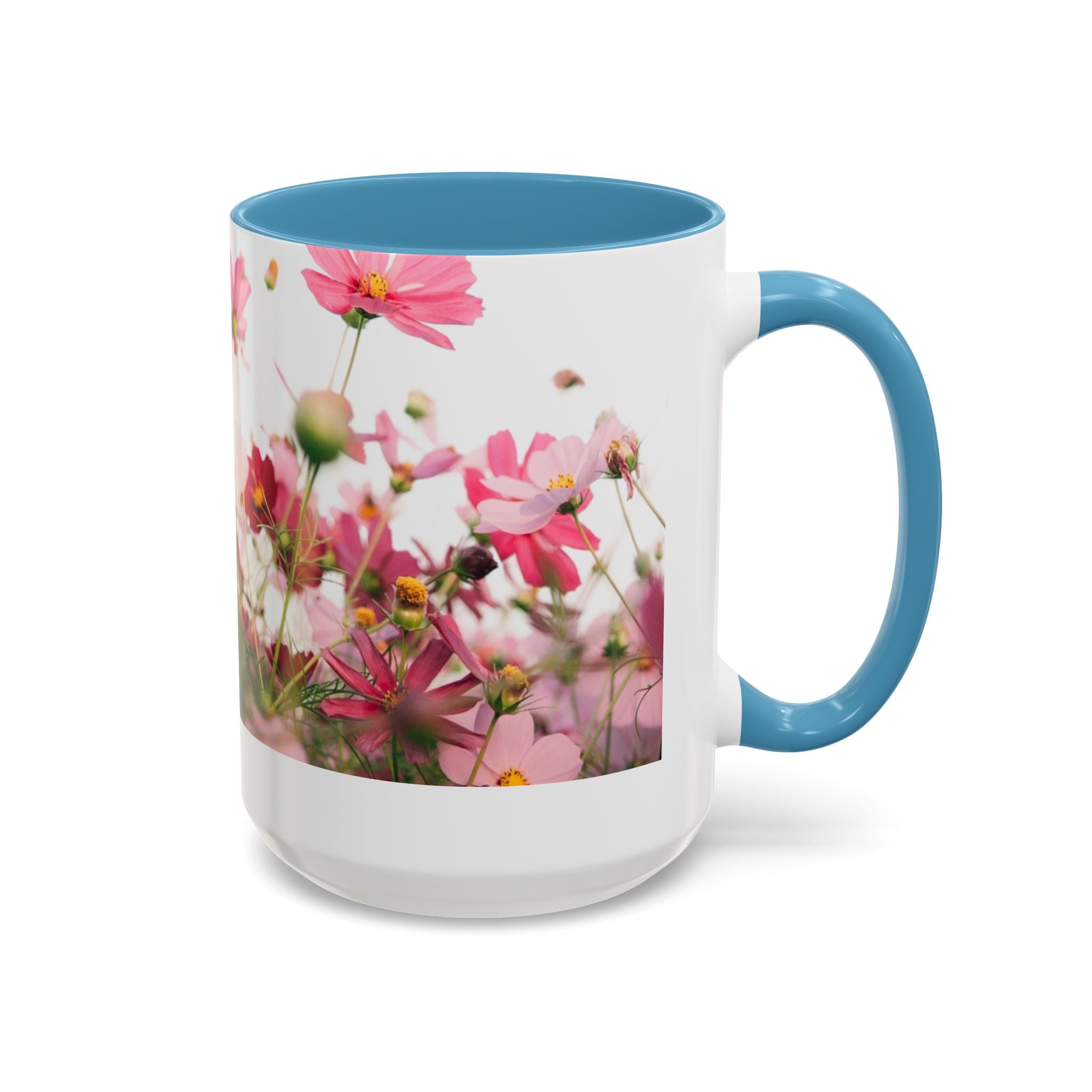 Floral Cosmos Accent Coffee Mug — Pink Wildflower Tea & Coffee Cup (11/15oz)