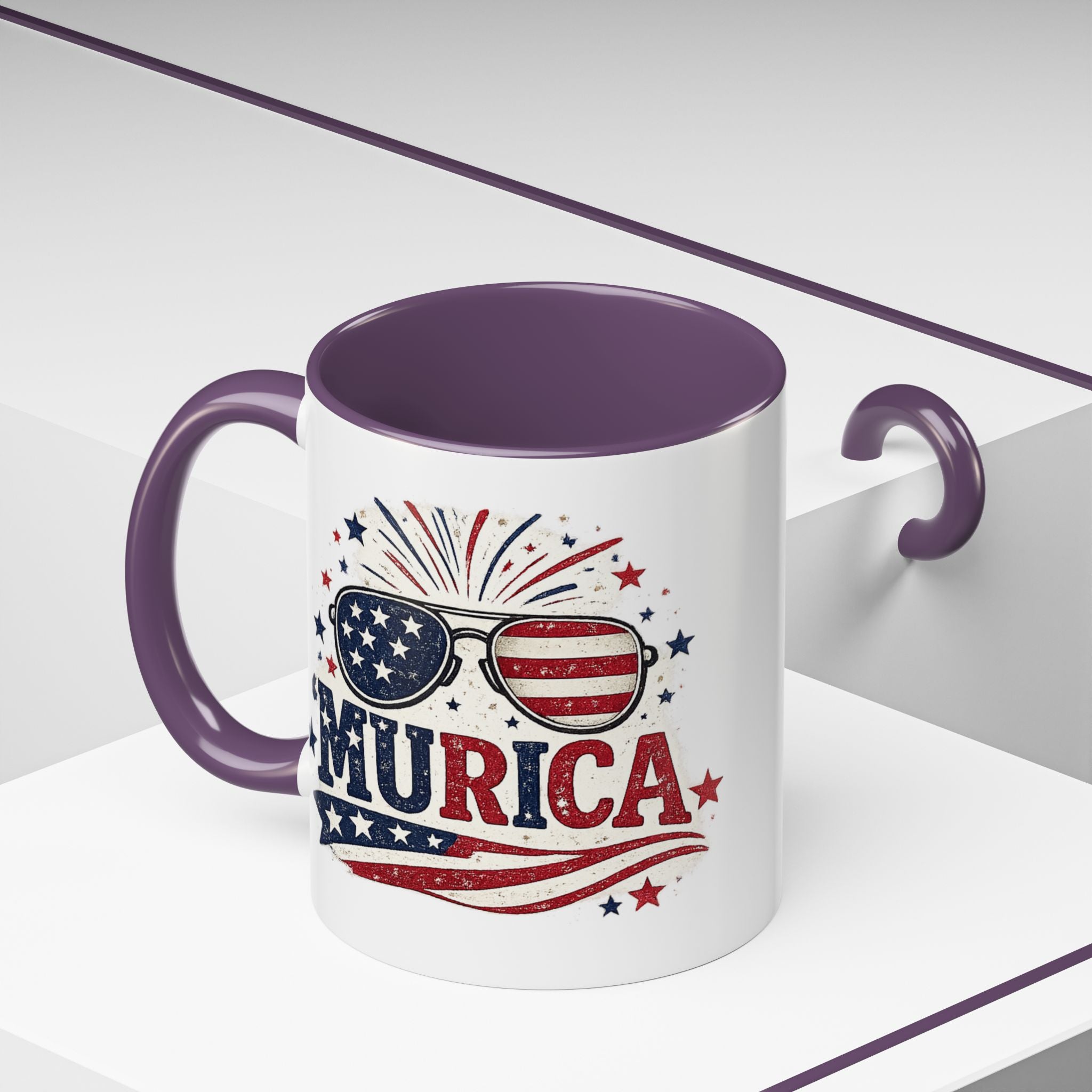 America Flag Accent Coffee Mug - Patriotic 11/15oz Tea Cup