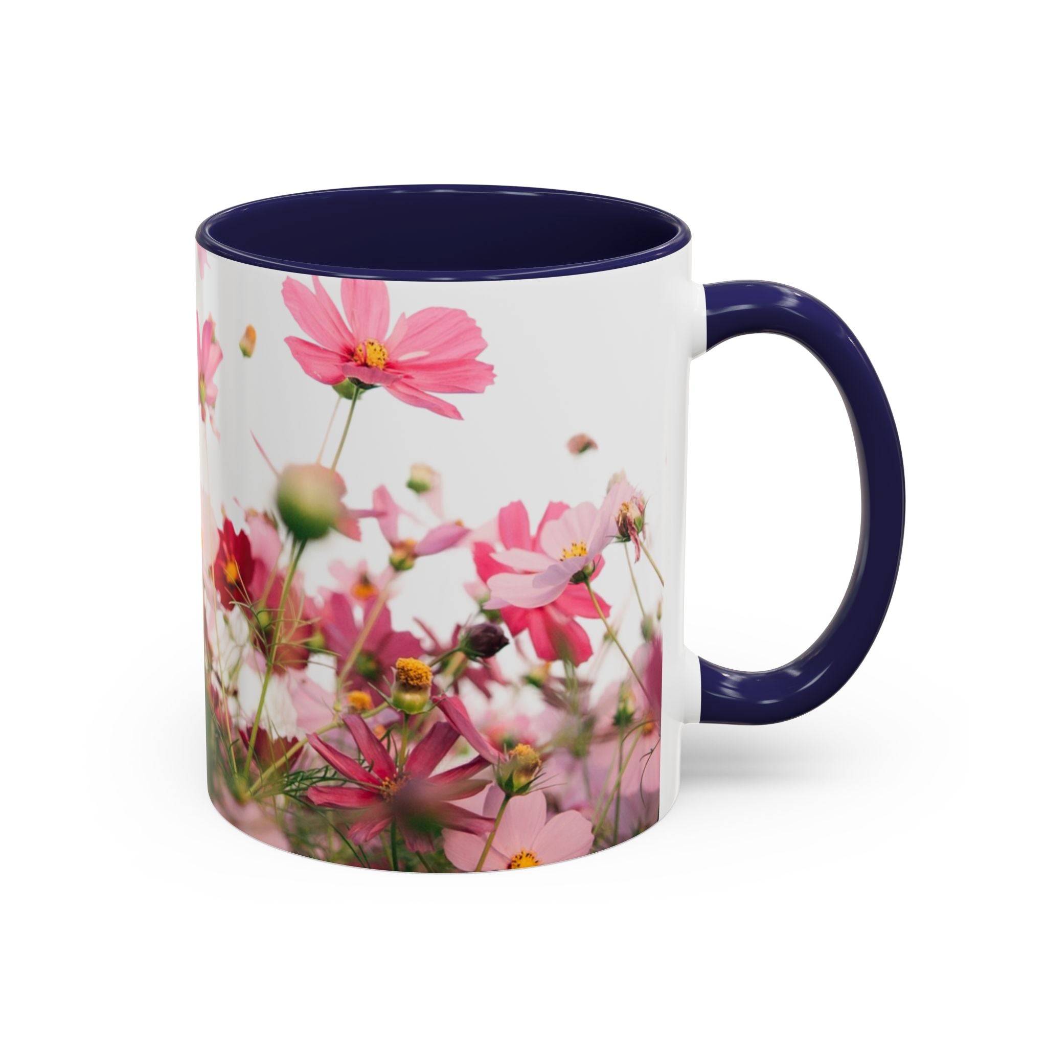 Floral Cosmos Accent Coffee Mug — Pink Wildflower Tea & Coffee Cup (11/15oz)